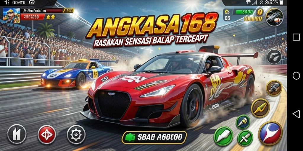 Gameplay Racing seru dengan mobil balap cepat di trek berliku.