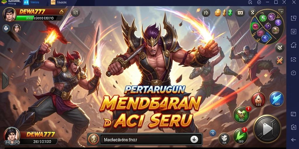 Screenshot pertarungan menegangkan dalam DEWA777, menunjukkan aksi karakter yang dinamis.