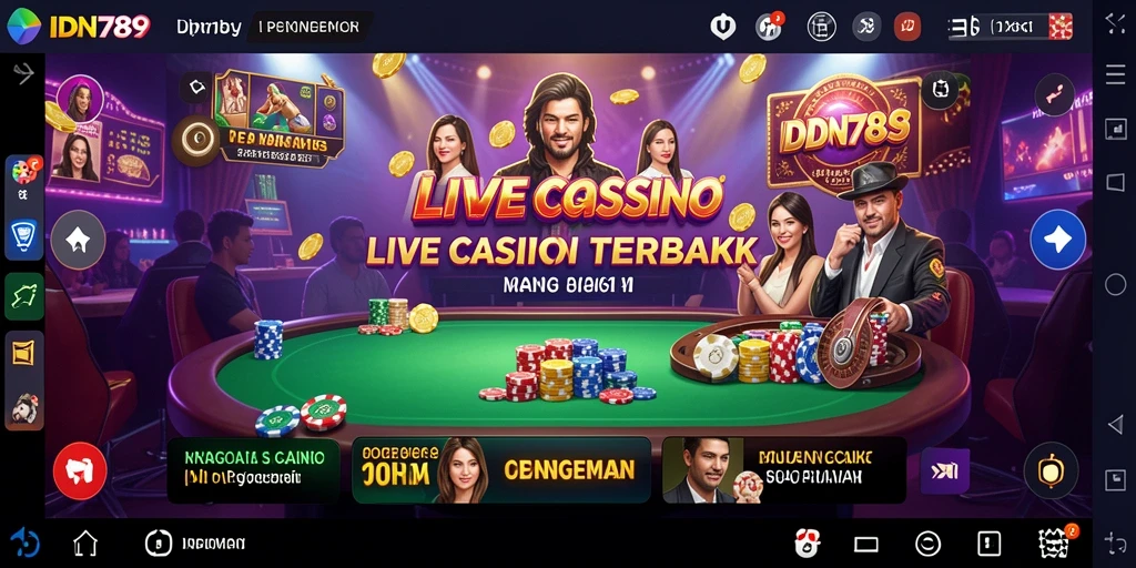 Screenshot utama IDN789 menampilkan suasana Live Casino yang menegangkan dan interaktif.