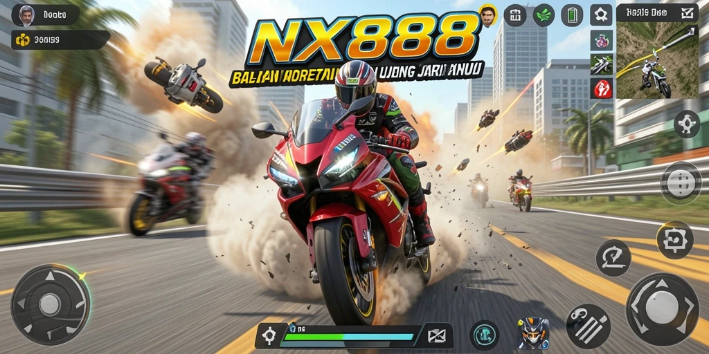 Tampilan gameplay seru dengan balapan motor yang mendebarkan.